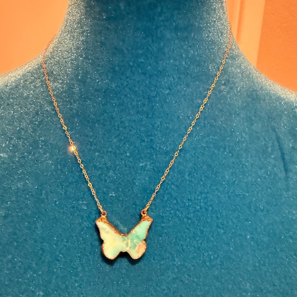 Elegant Turquoise Butterfly Pendant Necklace - Picture 2 of 3